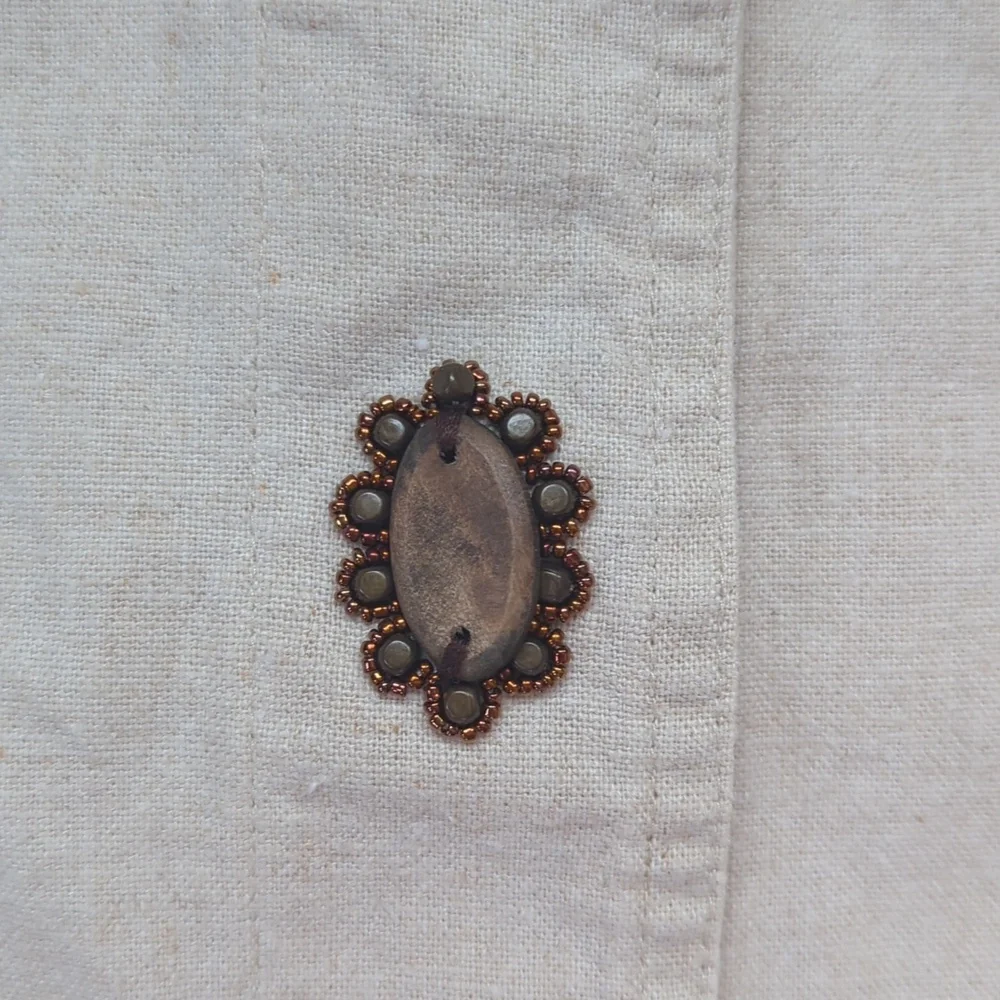 J.Jill Linen Sequin Snap Front Blazer Jacket MT Khaki Tan - Picture 5 of 16